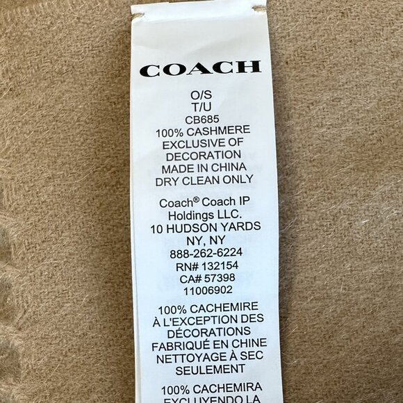 COACH Embroidered Patch Cashmere Scarf Tan/Camel - Picture 3 of 6